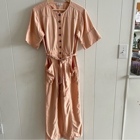 Madewell Top-Stitched Coverall Jumpsuit in Bashful Blush Pink - Picture 9 of 13